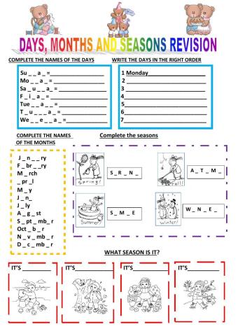 Days, months and seasons revision