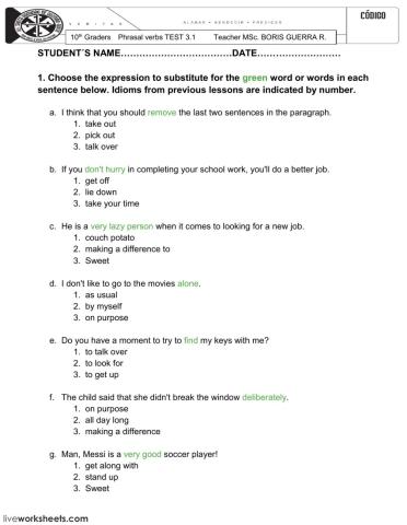 PHRASAL VERBS TEST 3.1 - 4.1