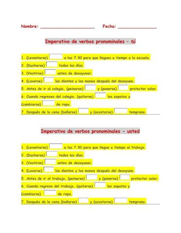 Imperativo Afirmativo - Verbos pronominales – tú-usted-nosotros-vosotros-ustedes