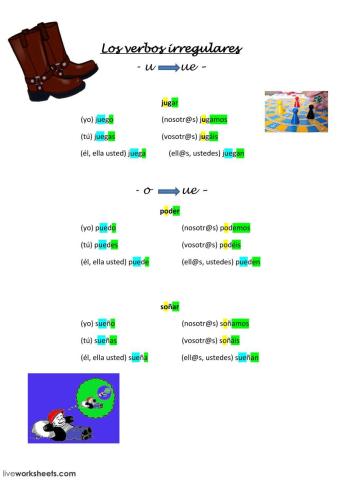 Verbos irregulares o-ue - u-ue