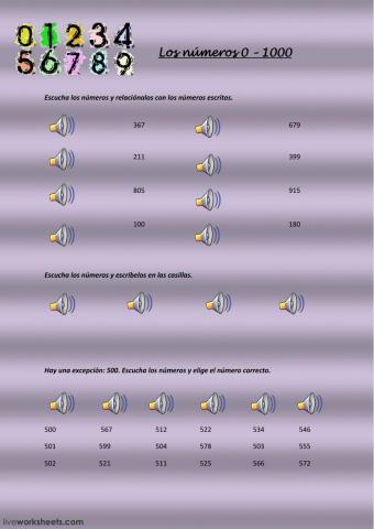 Los números 0-1000