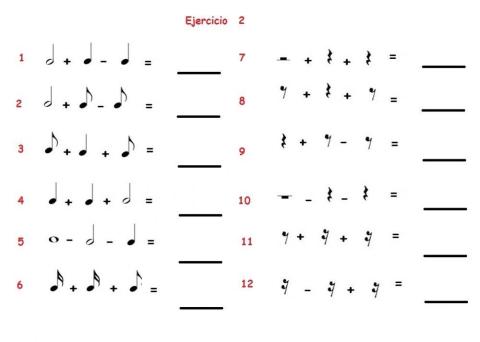 sumas y restas de tiempos con figuras musicales