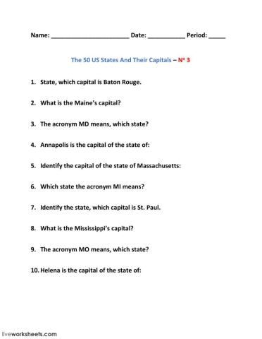 The 50 US States And Their Capitals – No 3