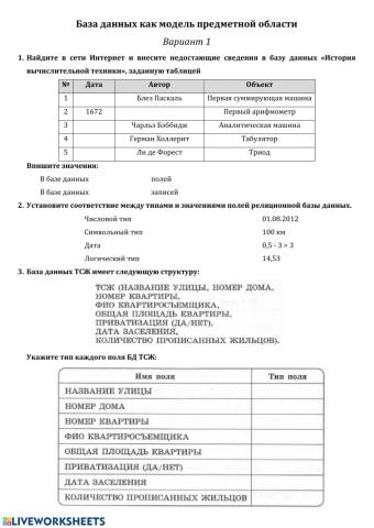 База данных как модель предметной области-вариант 1