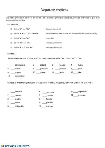 Negative Prefixes