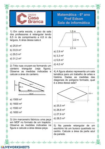 Atividades de matemática 6º ano - Sala Google