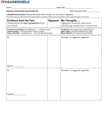 Literature Circle Packet 1B