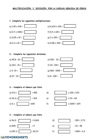 Multiplicación y división por la unidad seguida de ceros