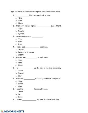 Common Irregular Verb Forms