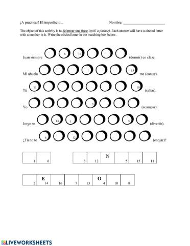 Bubble sheet imperfect tense