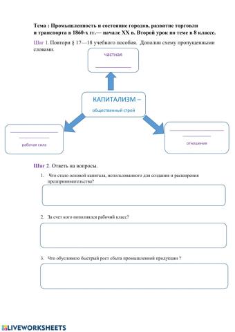 Промышленность и состояние городов, развитие торговли и транспорта в 1860-х гг.— начале XX в.