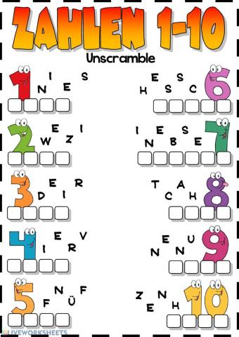 Zahlen 1-10 (Unscramble)