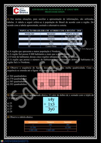 Atividades de matemática 8º e 9º ano - Sala Google