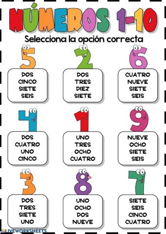 Los números del 1 al 10 (seleccionar)