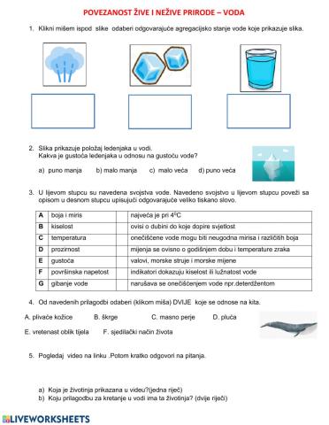 Povezanost žive i nežive prirode - voda