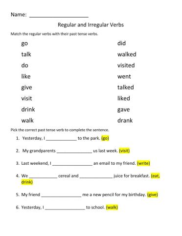 Regular and irregular verbs