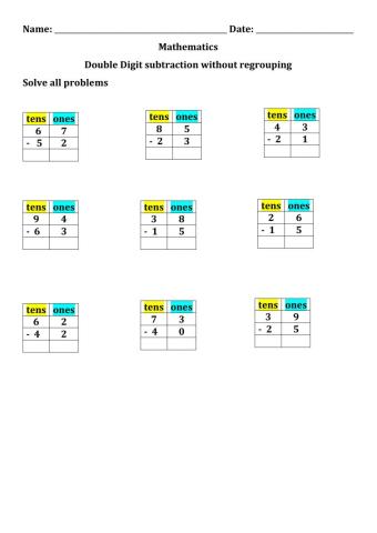 Subtraction without regrouping