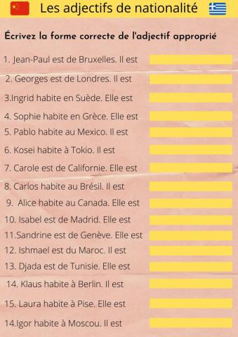 Les adjectifs de nationalité