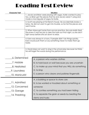 Reading Unit 1 Test Review