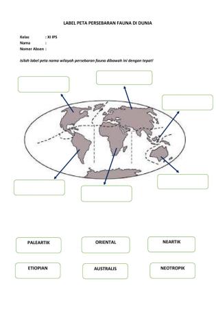 Label wilayah persebaran fauna di Dunia