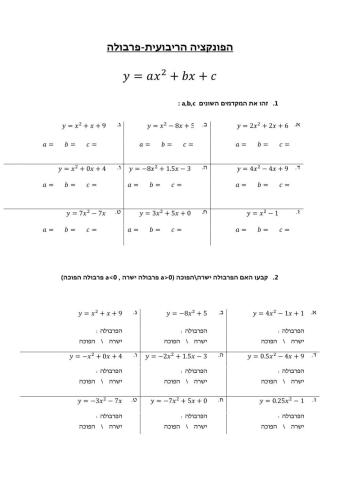 משוואה ריבועית - זיהוי מקדמים+פרבולה הפוכה-ישרה