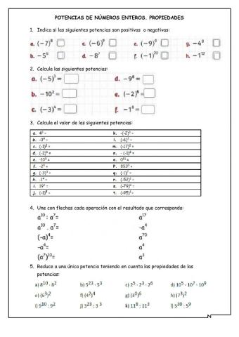 Potencias de nº enteros. Propiedades