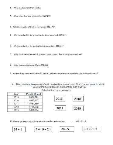 Place value, rounding, balanced equations, associative property