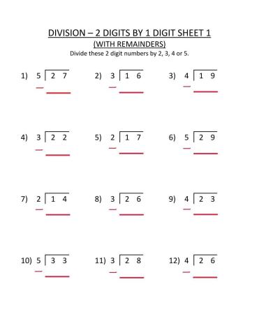 Division 2 digit by 1