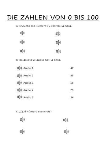 Zahlen von 0 bis 100