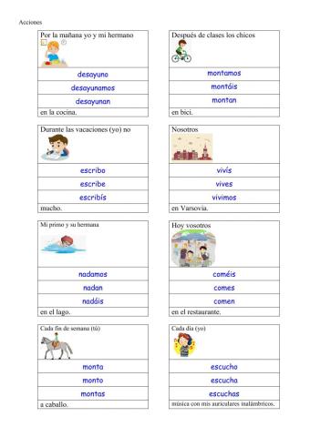 ELE A1.1 ACCIONES verbos regulares  -  + yes, - no