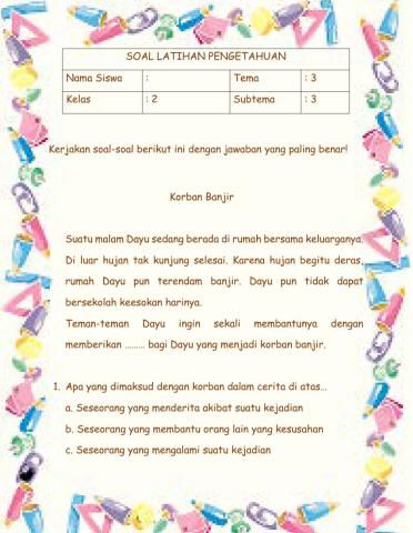 Ualngan harian kelas 2 tema 3 subtema 3