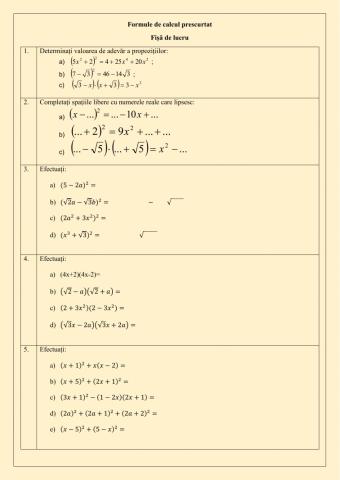 Formule de calcul prescurtat