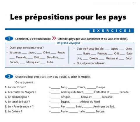 Prépositions des Pays