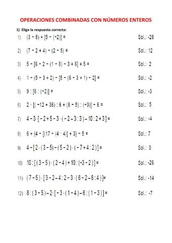 Operaciones combinadas con enteros