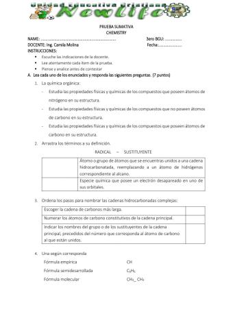 Prueba de unidad - química 3ero