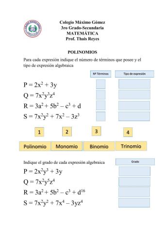 Término, variable, grado y valor numérico de un polinomio