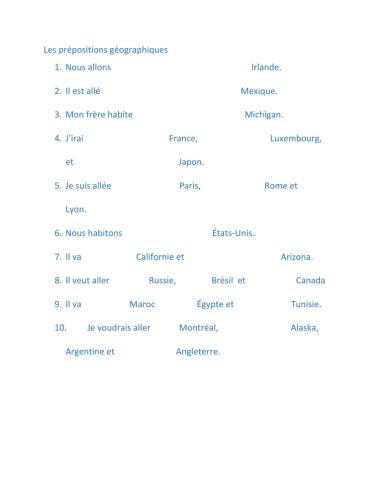 Les prepositions geographiques