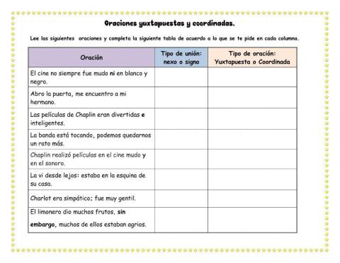 Oraciones yuxtapuestas y oraciones coordinadas.
