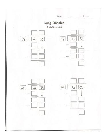 Long Division 2 digit by 1 digit No Remainder