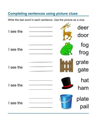 Reading Comprehension - complete the sentences 3 (KG-Gr1)