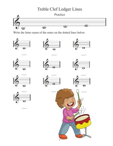 Practice Treble Clef Ledger Lines 1