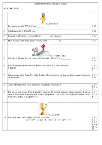 Unitatea: Mulțimea numerelor naturale