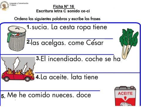 Ficha 16 Escribir oraciones con ce ci