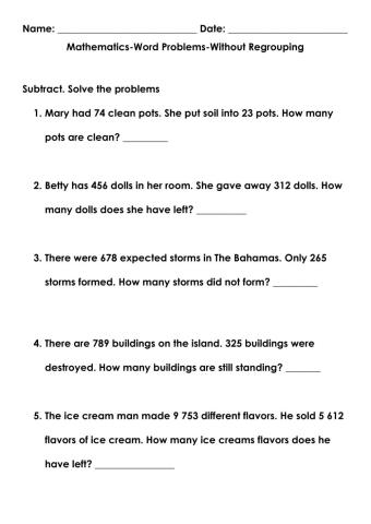 Subtraction without regrouping