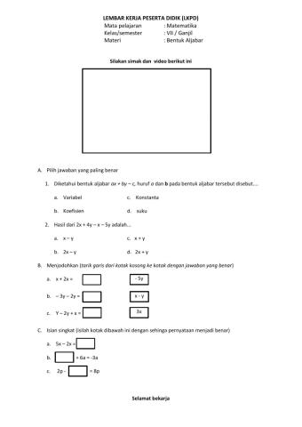LKPD bentuk aljabar