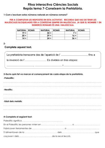 Fitxa repàs CS Tema 7-Coneguem la Prehistòria