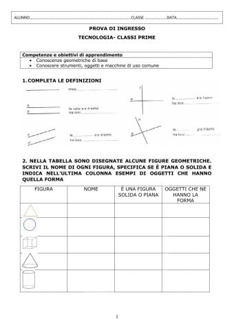 TECNOLOGIA TEST INGRESSO CLASSI PRIME