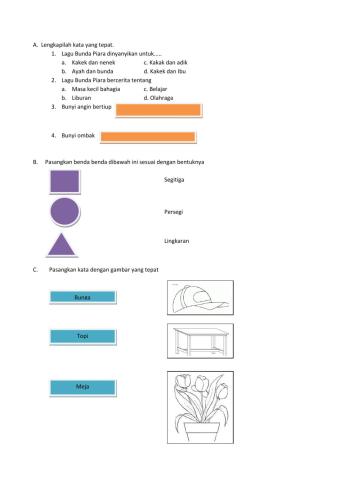 Soal kelas 1 tema 2 kegemaranku