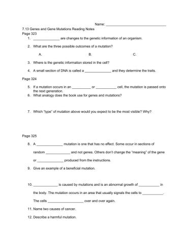 7.13 genes and gene mutations reading notes