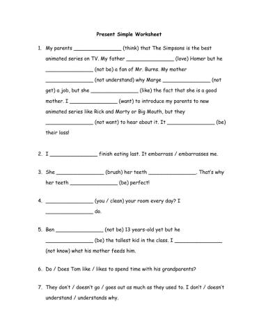 Present Simple Worksheet